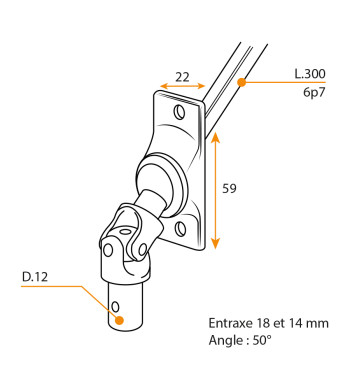 Sortie de caisson, 6p8, Longueur 300 mm, 50°, Gris, Geiger