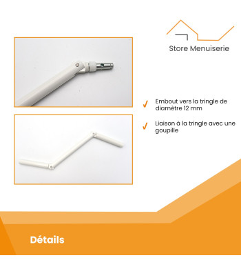 Poignée de manivelle, Aluminium, Blanc, D.12 mm, Longueur 410 mm, Mécanisme pour Volet Roulant Manuel à Manivelle