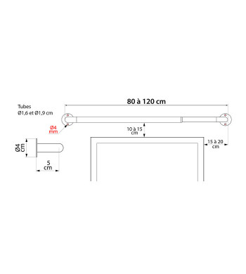 Tringle à Rideau, pour Penderie, Extensible 80 à 120 cm, Incurvée, Gris