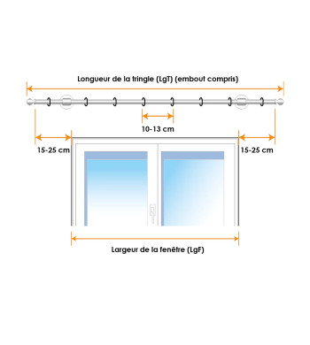 Tringle à rideaux, Boule, D.28-25 mm , L.1m20 à 2m10, Laiton Mat