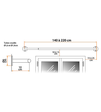 Tringle à Rideaux, Incurvée, Noir Mat, L.1m40 à 2m20, D.19