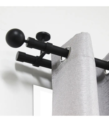 2 Supports de Tringle à Rideaux, Double, Gris et Noir, Fixation au plafond, Diamètre 28