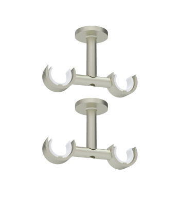 2 Supports de Tringle à Rideaux, Double, Gris et Noir, Fixation au plafond, Diamètre 28