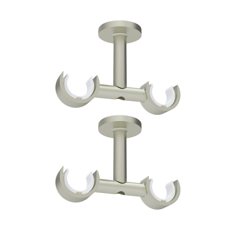 2 Supports de Tringle à Rideaux, Double, Gris et Noir, Fixation au plafond, Diamètre 28