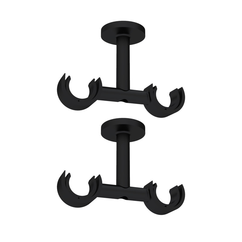 2 Supports de Tringle à Rideaux, Double, Gris et Noir, Fixation au plafond, Diamètre 28