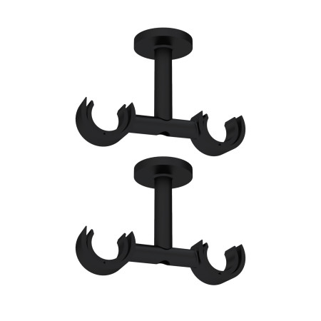 2 Supports de Tringle à Rideaux, Double, Gris et Noir, Fixation au plafond, Diamètre 28