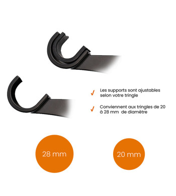 2 Supports Sans Perçage, pour Tringle à Rideaux, ø20-28mm, pour Coffre de Volet Roulant