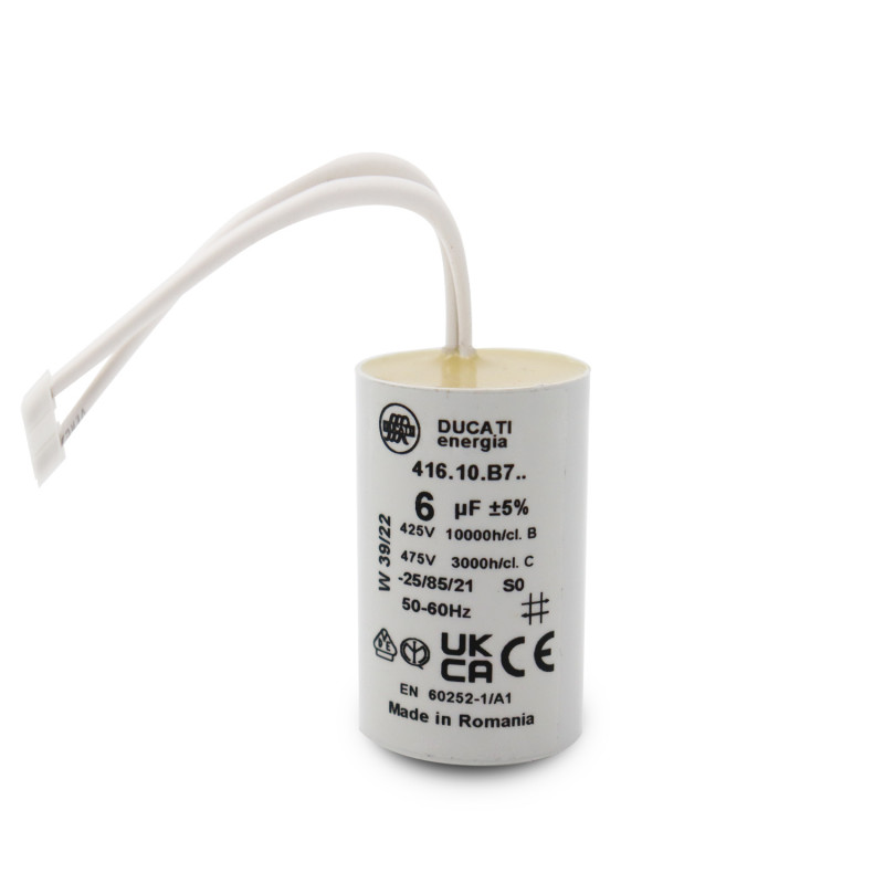 Condensateur 7µF Pour Moteur Bubendorff - Longueur 50 Mm, Diamètre 30 Mm, Fils 110 Mm - Avec Connecteur