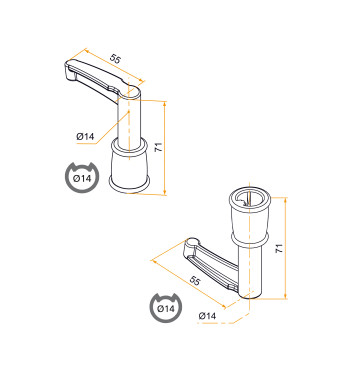 2 Embouts d'Espagnolette, Long, Haut et Bas, Aluminium, Noir
