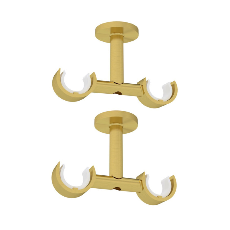 2 Supports de Tringle à Rideaux, Double, Doré, Fixation au plafond, Diamètre 20 2 Supports de Tringle à Rideaux, Double, Doré, Fixation au plafond, Diamètre 20