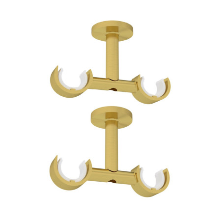 2 Supports de Tringle à Rideaux, Double, Doré, Fixation au plafond, Diamètre 20