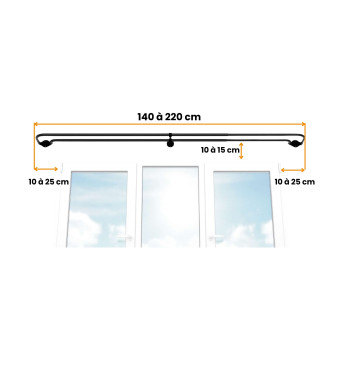 Tringle Double à Rideau Incurvée, Extensible 140 à 220 cm, Ø19/16 mm, Noir Mat