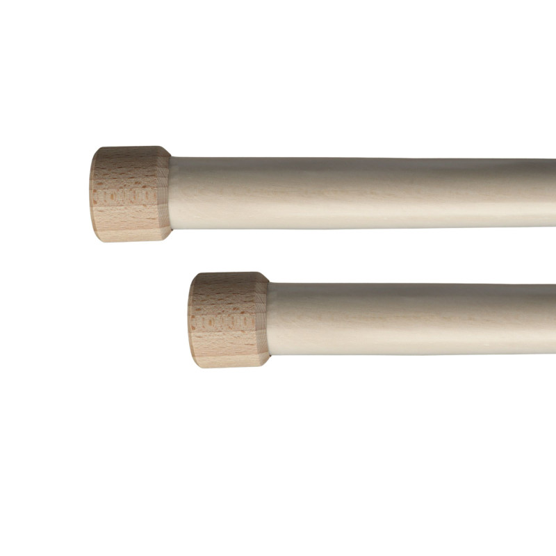 Kit barre à rideaux en bois brut 1,80 m Ø28 mm avec supports et embouts bouchon