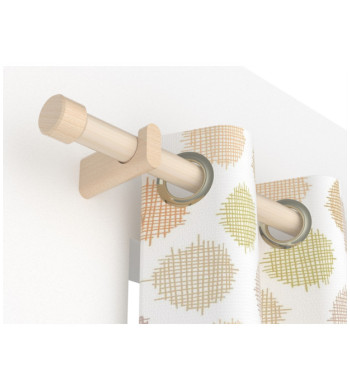 Kit barre à rideaux en bois brut 1,80 m Ø28 mm avec supports et embouts bouchon