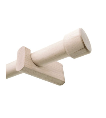 Kit barre à rideaux en bois brut 1,80 m Ø28 mm avec supports et embouts bouchon