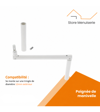 Poignée de manivelle, Aluminium, Blanc, D.12 mm, Longueur 410 mm, Mécanisme pour Volet Roulant Manuel à Manivelle
