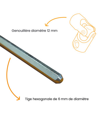 Caractéristiques technique : axe 6p7 & genouillère 12 mm diamètre