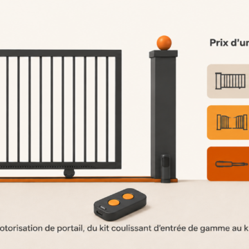 Prix d'une motorisation de portail : kit coulissant Elixo 3S M io à 849 €, kit battant Axovia 3S io à 1 099 € et kit à vérins Ixengo L 3S io à 1 309 €.
